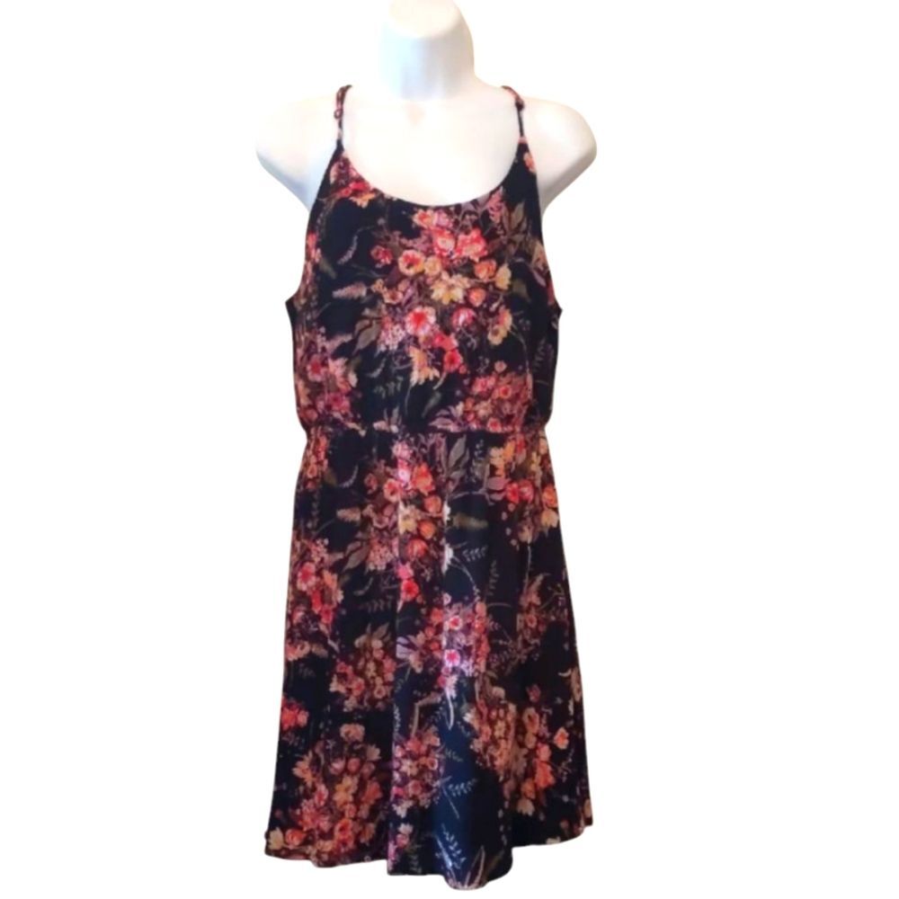 Slip Dress Sundress Floral Black Knee-length Lined Medium